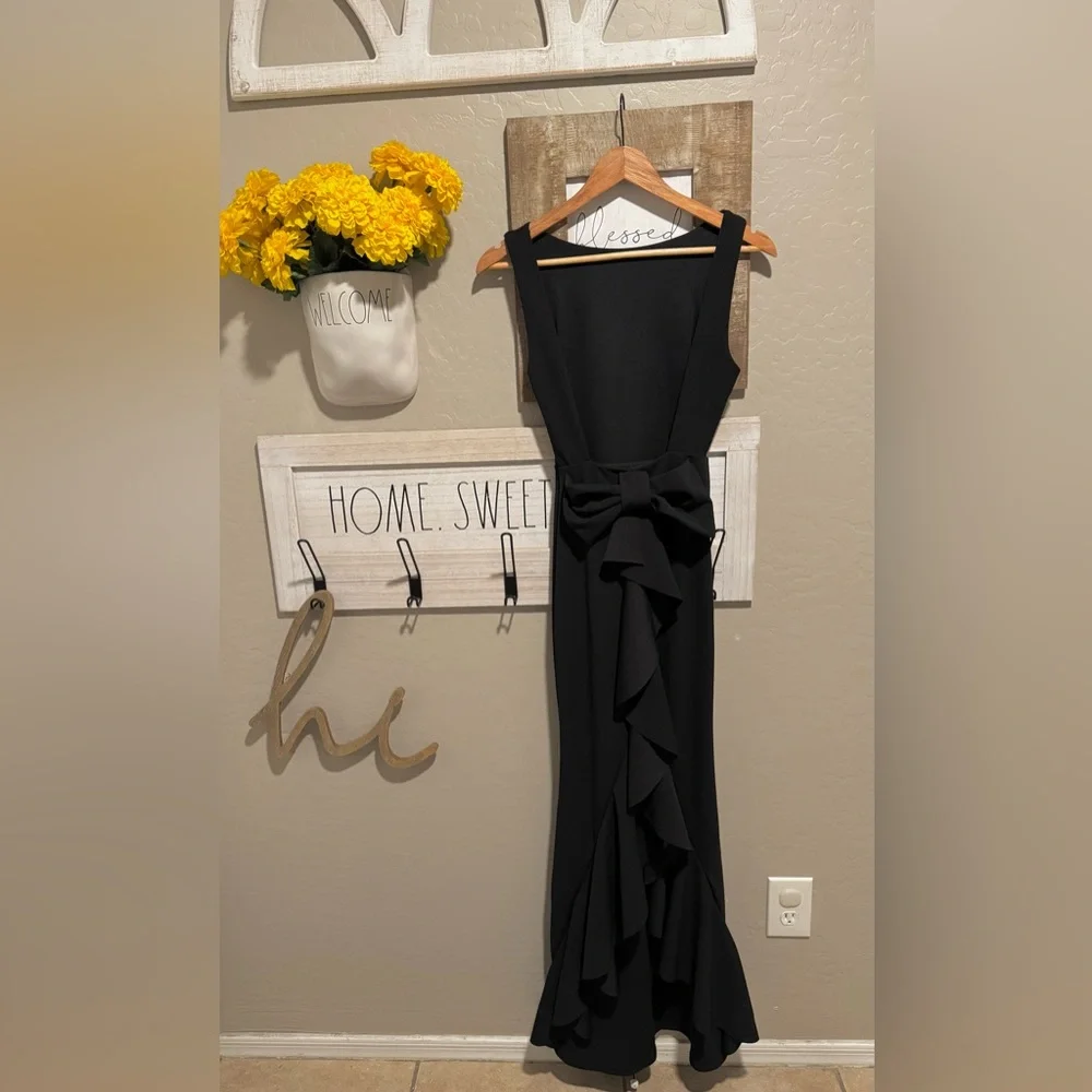Lulus Exquisite Refinement Black Backless Bow Ruffled Maxi Dress - Picture 4 of 13